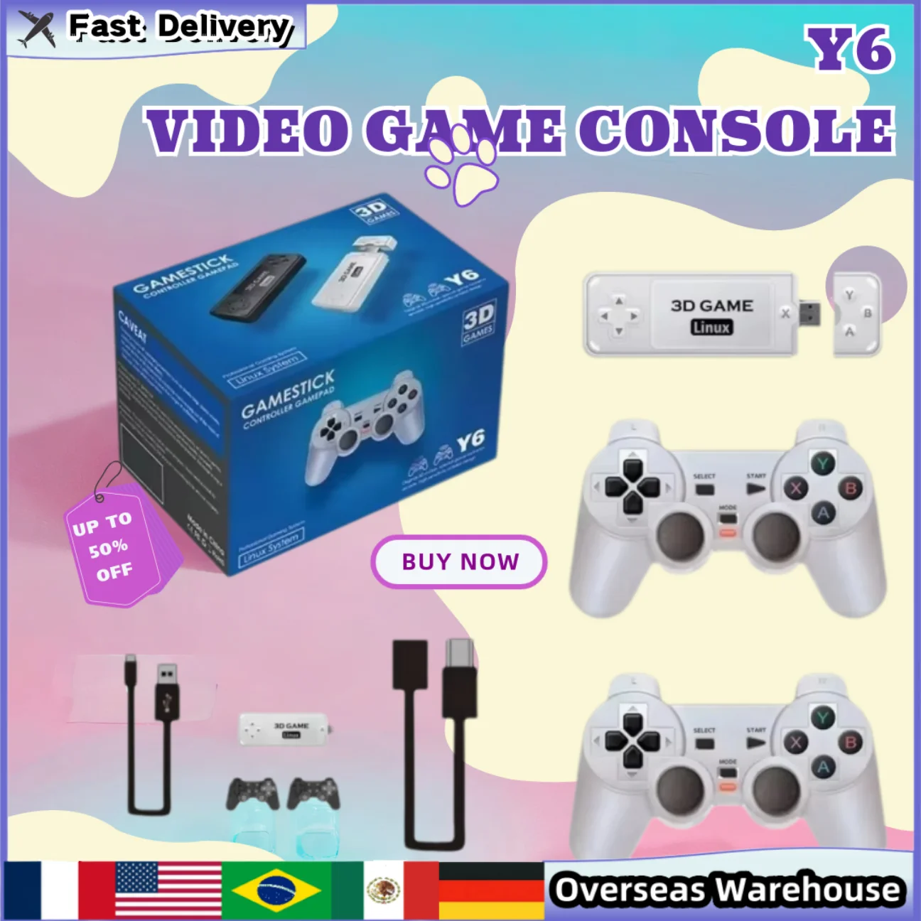Y6 bâton de jeu rétro Console de jeu vidéo 4K HD TV vidéo Console de jeu Portable 2.4G contrôleur sans fil multijoueur familial