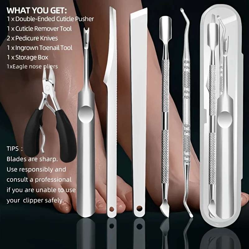 6-teiliges Pflegeset aus Edelstahl – ein professionelles Set zur Fußpflege und Trimmen, geeignet für Füße, Hände und Nägel Image