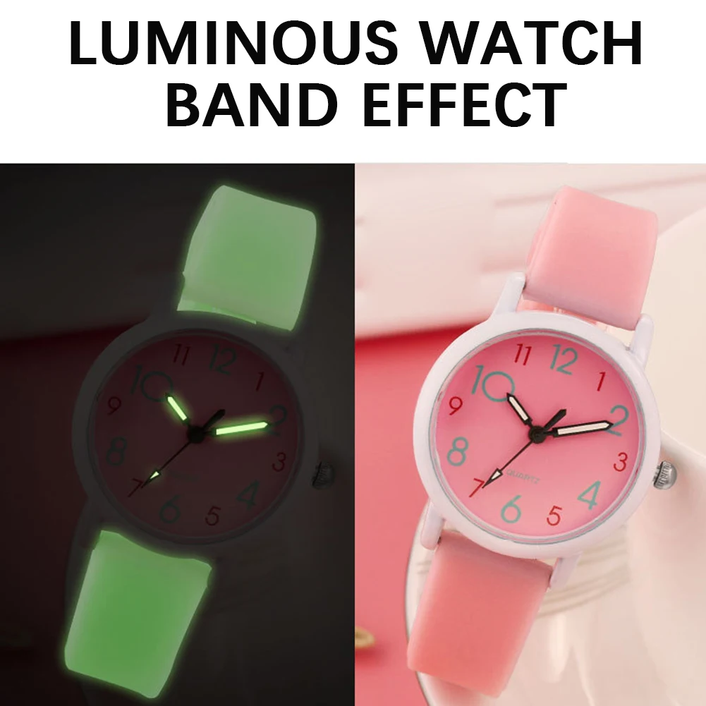 Leuchtende Uhr für Kinder, Quarzuhr mit Silikonband, rundes Zifferblatt, praktische Studenten-Stempeluhr, Sportuhren für Kinder ﻿ Image