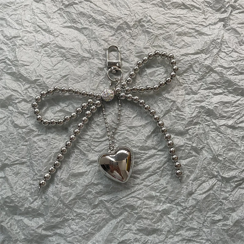 Mode Bowknot Herz Schlüsselbund Frauen Süße Charme Perle Bogen Rucksack Schlüssel Ring Handgemachten Schmuck Ornament Taschen Anhänger Geschenke Image