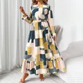 Mia Muse – robe longue mi-longue pour femmes, élégante, imprimé géométrique, Simple, manches longues, col rond, ligne a, vacances, été, 2025