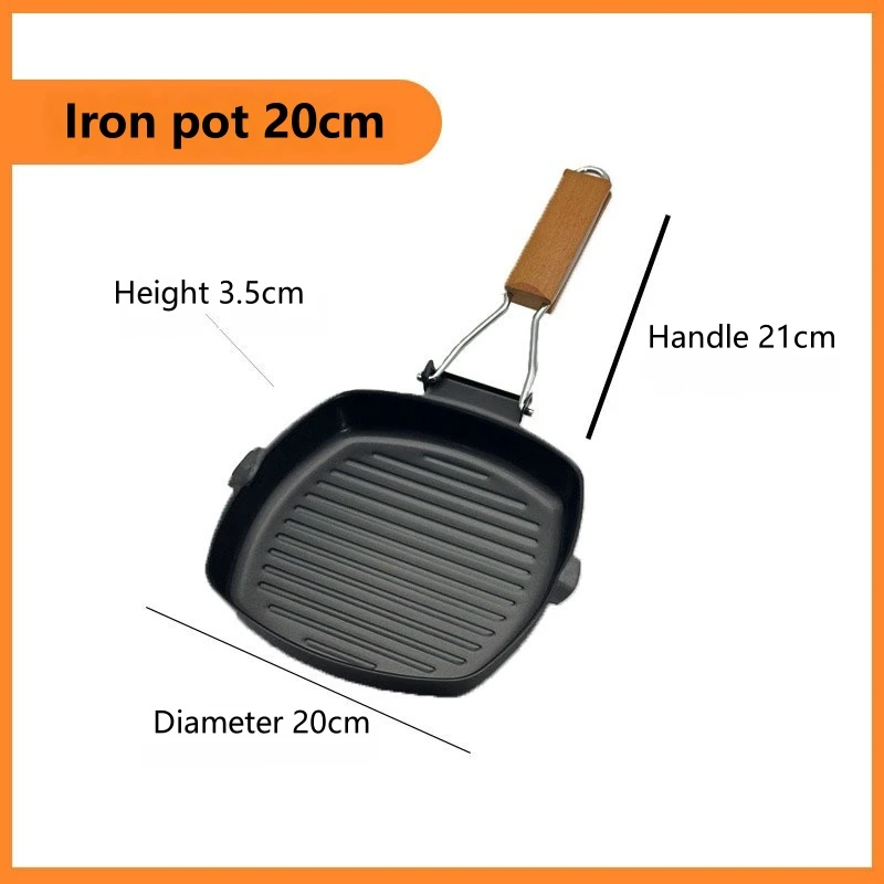 Klappbarer Steaktopf für den Außenbereich, gestreifte Bratpfanne mit flachem Boden, antihaftbeschichtete Pfanne zum Braten von Steak, hitzebeständiger Griff Image