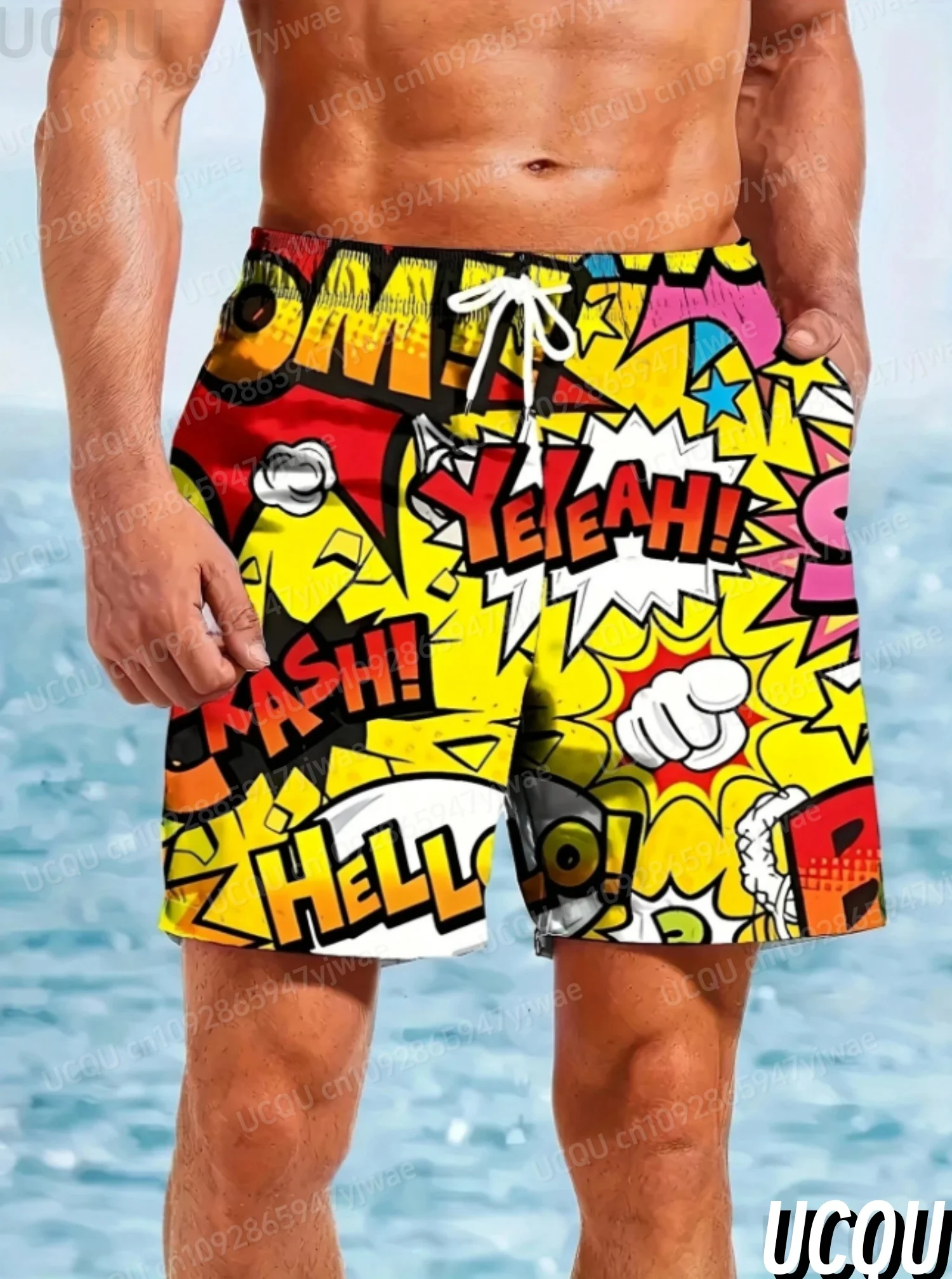 Sommer Herren Boardshorts Bunte BUCHSTABEN drucken Badehose Kordelzug Elastisch Schnell Trocknend Hawaiian Strandshorts Herrenbekleidung Image