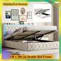 Letto imbottito Comanlai 140 x 200 cm con porta di ricarica USB e testiere a LED, letto contenitore idraulico, letto matrimoniale, flanella