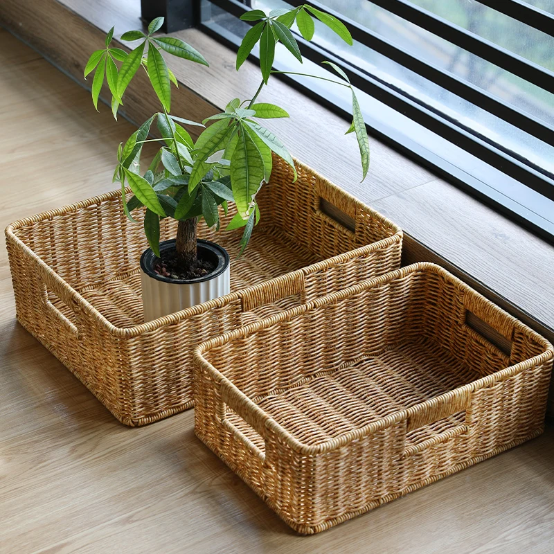 Leerlauf Lagerung Nachahmung Rattan Weben Wohnzimmer Couchtisch TV-Schrank Schublade Sortierkorb Desktop Snack Korb Küche