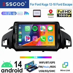 ESSGOO Wireless CarPlay Android Auto Für Ford Kuga 2012-2018/Escape 2013-2019 Android 14 9 Zoll HD Touchscreen Autoradio Radio GPS Navigation WiFi Bluetooth Mirror Link Lenkradsteuerung FM USB Type-C