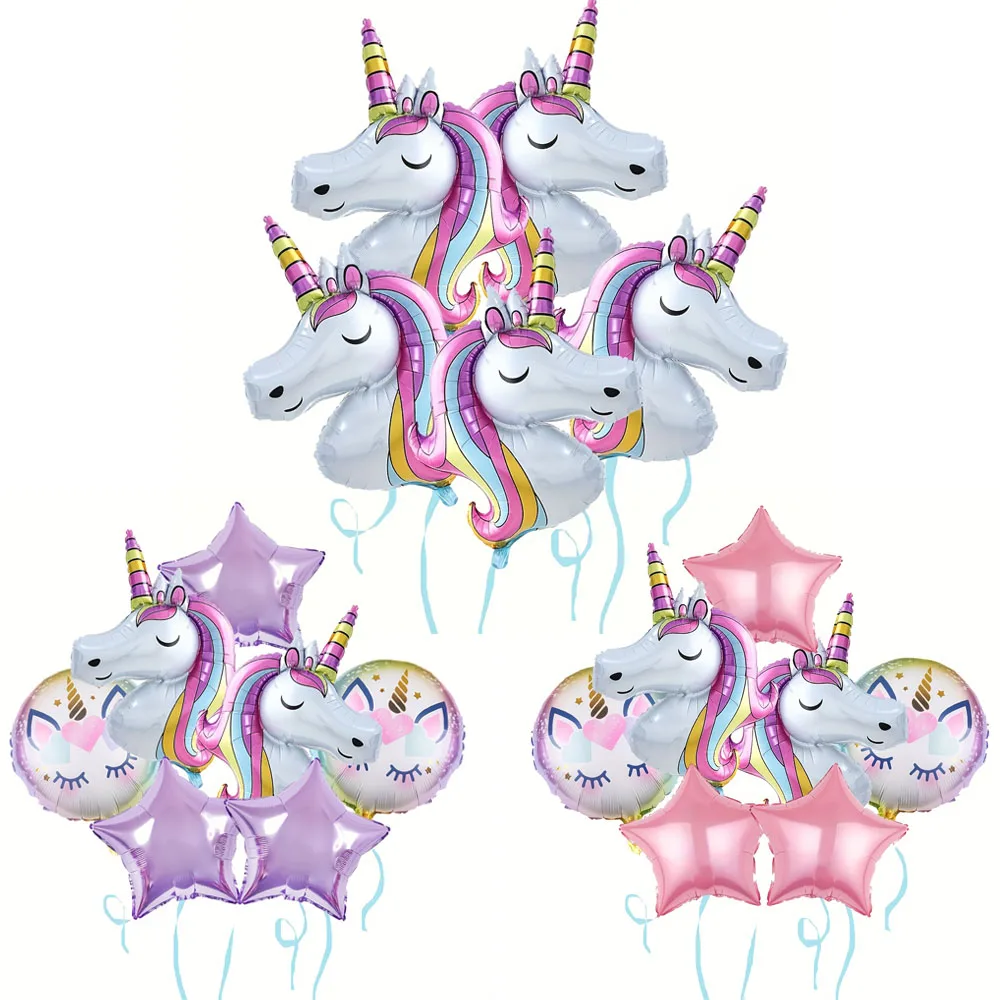 1Set Regenbogen Einhorn Thema Folien Ballons Geburtstag Party Dekoration Kinder Spielzeug Luft Globos Baby Dusche Hochzeit Dekorationen Geschenke Image
