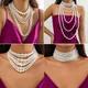 Elegante collana girocollo con perle finte bianche per gioielli da donna con maxi collana a catena con perline di perle