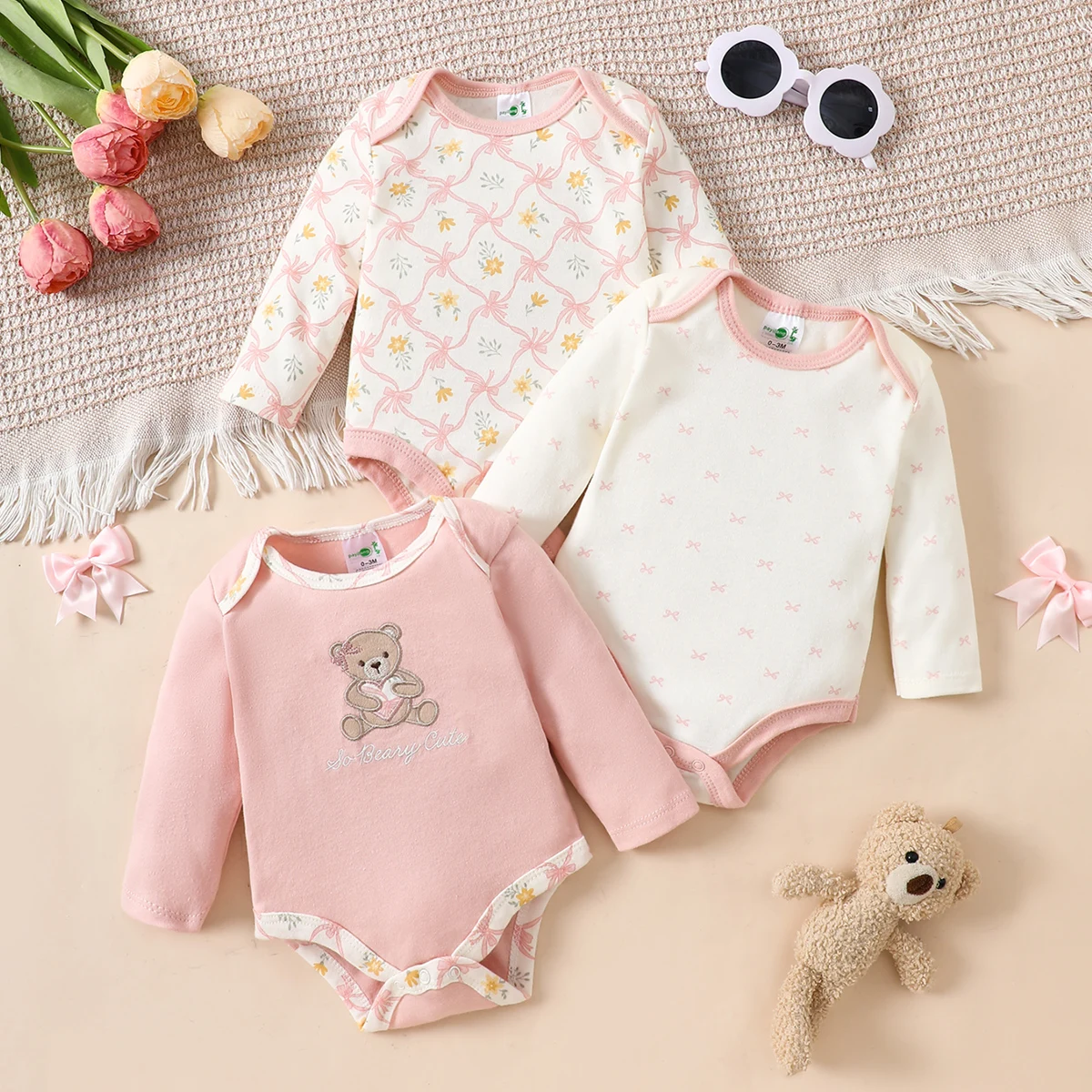 3PCS Baby-Einteiler Neuer Stil Baby-Kleidung Frühling/Herbst langärmeliger Einteiler Baumwollstoff Geeignet für 0-9 Monate Image