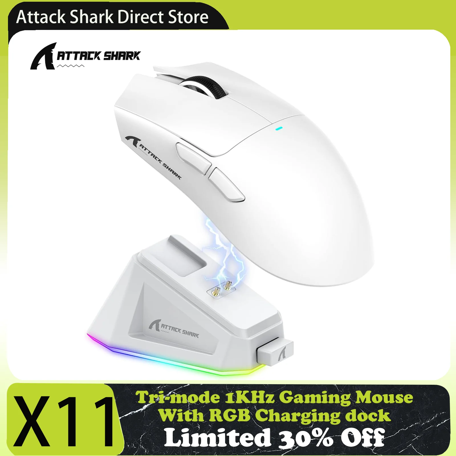 Attack Shark X11 Tri-Mode-Gaming-Maus mit magnetischer Ladestation, PixArt PAW3311-Sensor, 22K DPI, BT/2,4 GHz/kabelgebunden, für PC/MAC Image