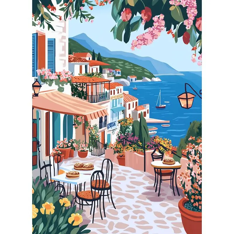 RUOPOTY Diy Malen nach Zahlen Kits Seaside Store Handgemaltes Acrylgemälde auf Leinwand Diy Ideen Handwerk für Heimdekorationen Image