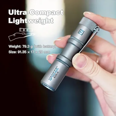 MANKER E05 II (High CRI Version, 4000K, R9080) Compact EDC Flashlight, 519A LED 1300 Lumens, 14500 or AA Battery, Camping