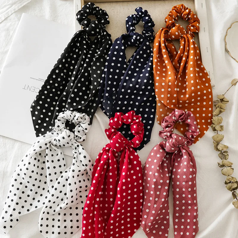 Nastri per capelli lunghi in chiffon con stampa di moda Donna Ragazza Sciarpa per coda di cavallo Fasce elastiche per capelli Cravatte multifunzione Accessori per capelli