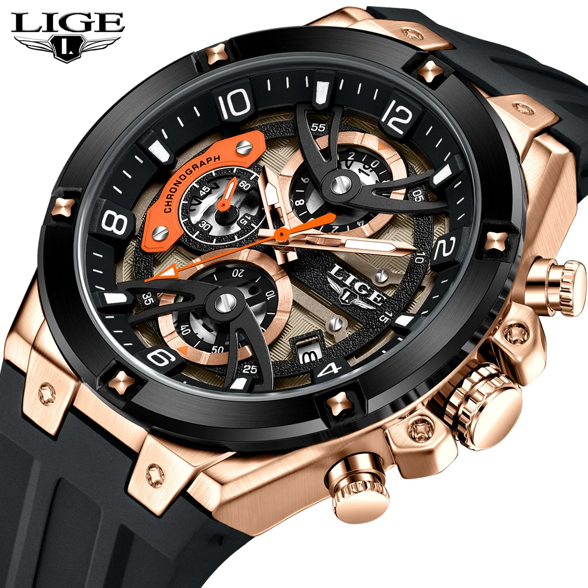 LIGE Neue Luxus Männer Uhr Militärische Wasserdichte Leucht Datum Sport Mann Armbanduhr Chronograph Silikon Armband Quarz herren Uhren Image