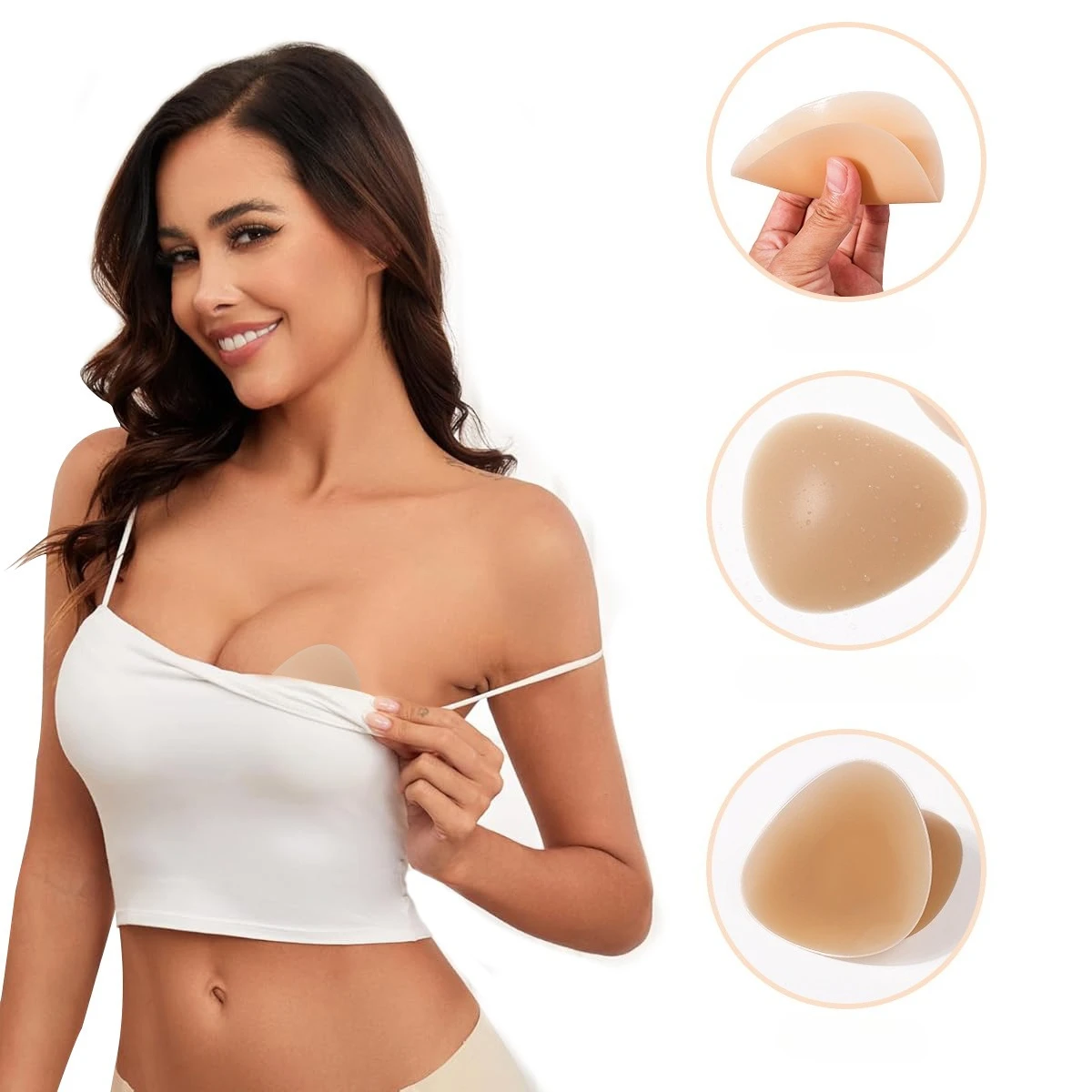 Silikon-Dreieck-BH, Ultra-Boost-Einsätze, vollklebende Pads, klebrige Bikini-Polstereinsätze für Sport-BH, Badeanzug, Partykleidung Image