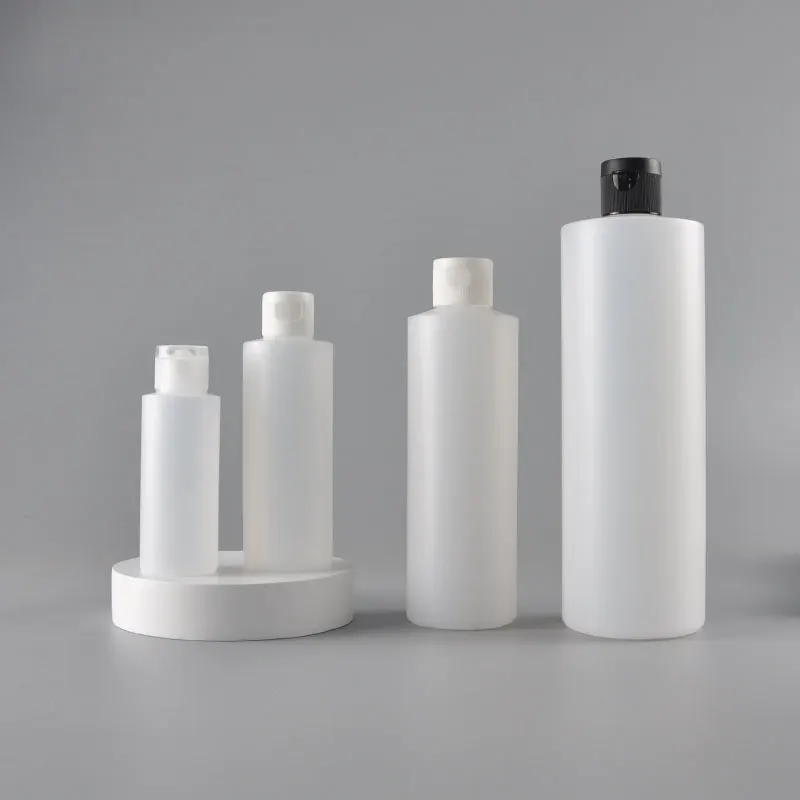 30/60/120/100/250/500ml 4/8oz Kunststoff-Soft-Squeeze-Flasche in Naturfarbe aus HDPE, zylindrisch, rund, mit Flip-Top-Schraubverschluss mit Ausgießdüse Image