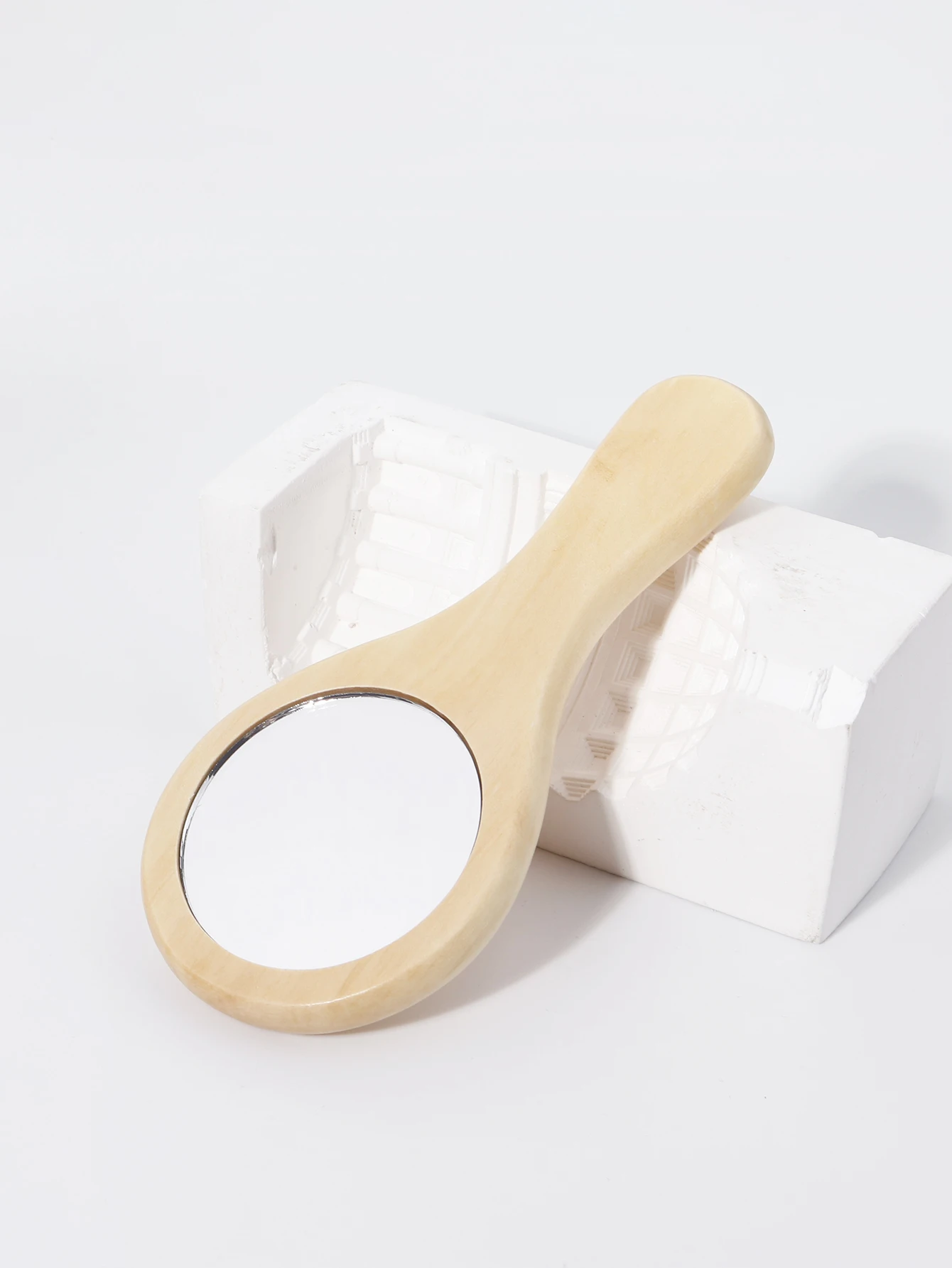 Tragbarer Reise- und tragbarer Holzspiegel – kompakter runder Handspiegel für Schönheit und Make-up, speziell für Echthaarperücken