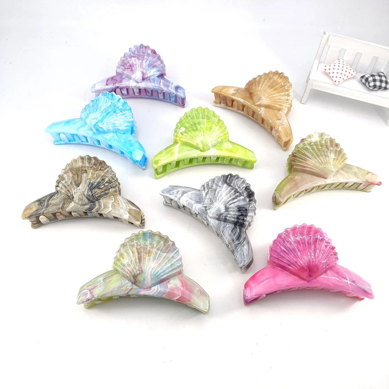 1 Stück Muschelförmige Haarspange, Strand-Styling-Zubehör, Meeresbewohner, Hai-Klaue, Pferdeschwanz-Clip, Haar-Accessoire Image