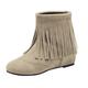 Generisch Cowboy Boots Women's Suede Ankle Boots Women's with Wedge Heel Elegant Chelsea Boots Tassels Ankle Boots Short Shaft Combat Boots Non-Slip Winter Boots Lightweight Snow Boots, beige, 13 UK