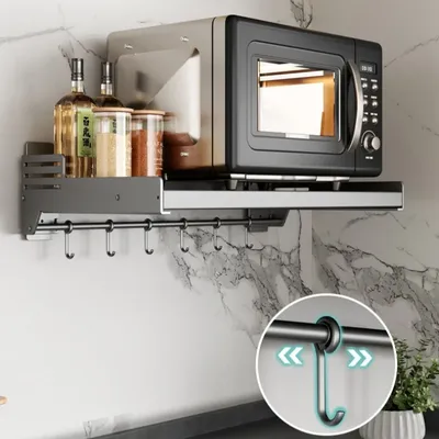 Floating Wall Microwave Oven Shelves Kitchen Spicy Seasoning Rack Multi-functional Bathroom Accessories Storage Oraganizer Sets