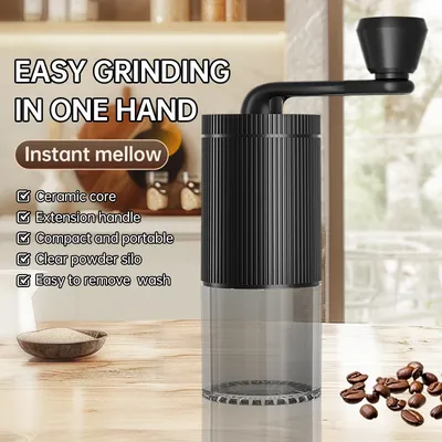 Manual coffee grinder, portable grinder, round grinder, kitchen adjustable thickness ceramic core, hand cranked coffee grinder