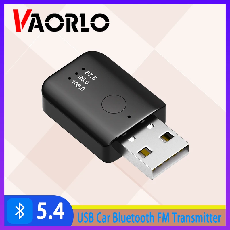 VAORLO Bluetooth 5.4 USB Audio Adapter FM Frequency Modulation USB Car Bluetooth FM Transmitter Handsfree Call With Mic For Car