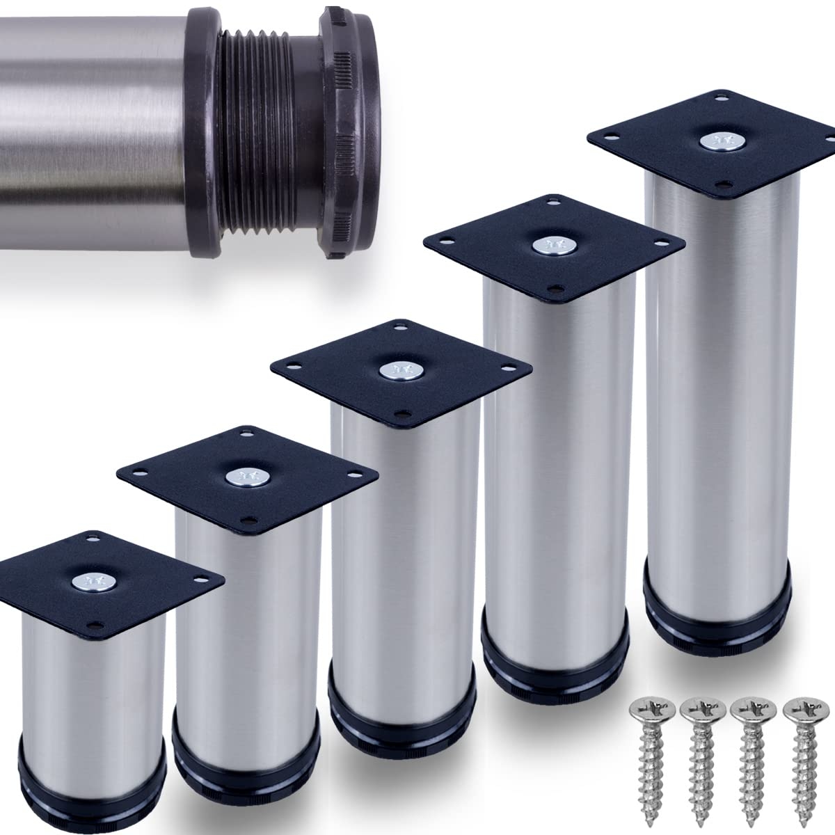 ID Dinkel 1 x Möbelfuße verstellbar EDELSTAHL 50mm Sofafuß Küchenfuß Sockelfüße Bettfüße 150mm Image