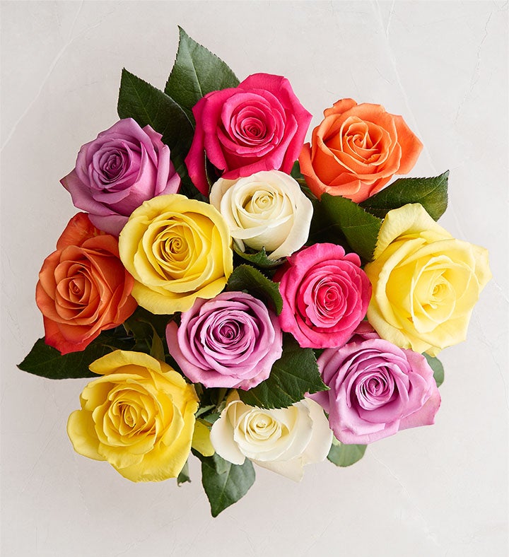 1-800-Flowers Flower Delivery Assorted Roses 12 Stems, Bouquet Only