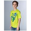 T-Shirt TRIGEMA "TRIGEMA T-Shirt mit coolem Dino-Motiv", Kinder, Gr. 116, gelb (lemon), 100% Baumwolle, casual, Halbarm, Shirts