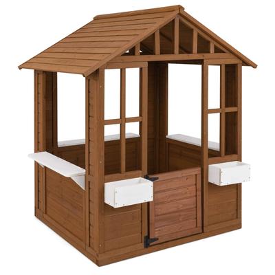 Costway Outdoor Playhouse Wood Adventures Cottage with Serving - Natural + White - See Details