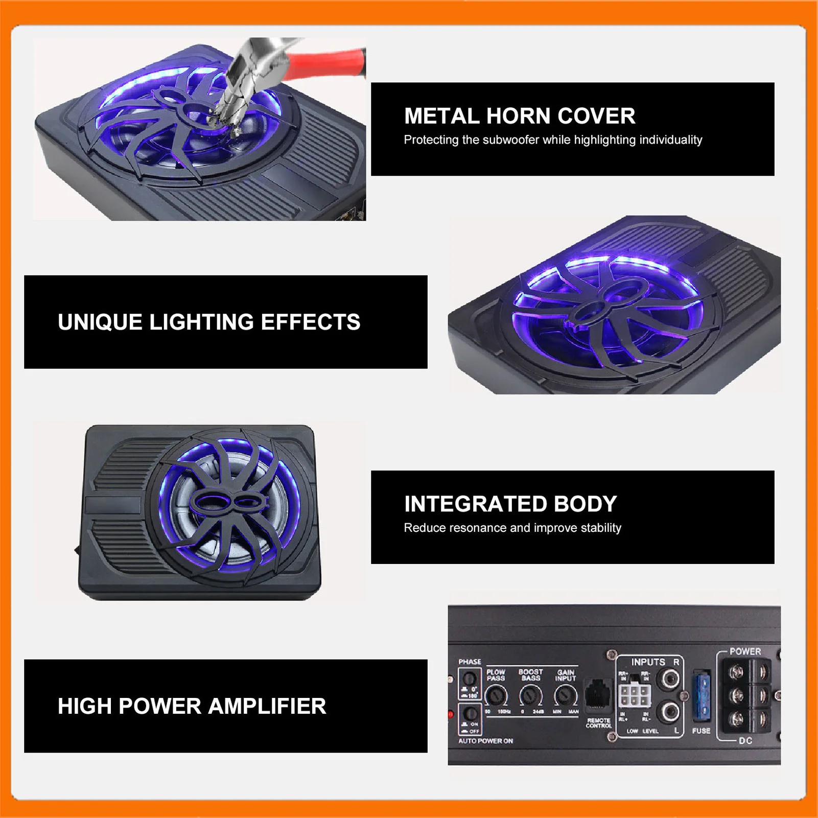 Unter-LKW-Subwoofer, schlanker, unter dem Sitz angetriebener Auto-Subwoofer, 10 Zoll, 800 W, mit LED-Licht, hervorragende Wärmeableitungsleistung Image