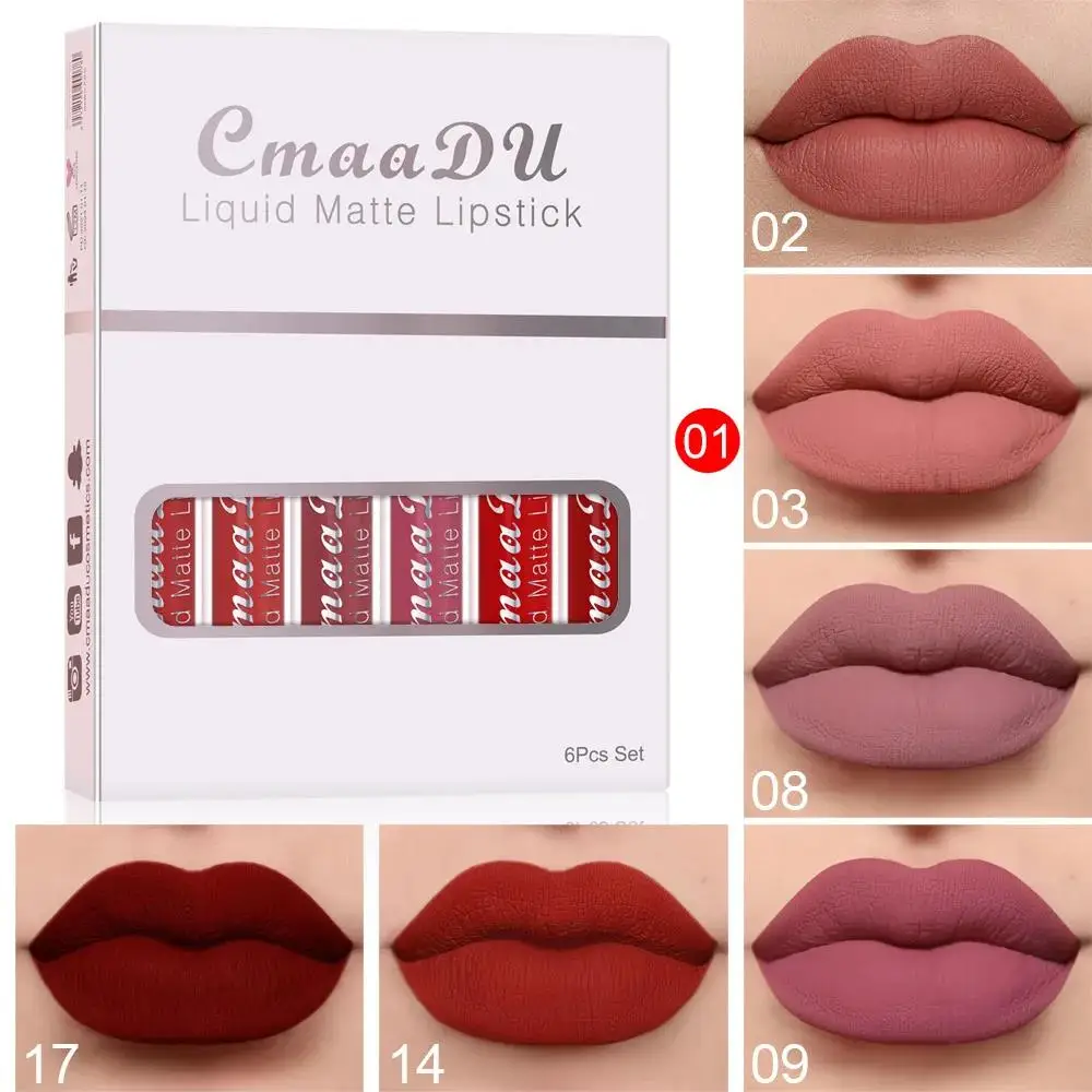 Mattes Lippenstift-Set, 6-teilig, Lipgloss, wasserdicht, langlebig, antihaftbeschichtet, Tasse, Fleck, Make-up, Kosmetik, Schönheit für Frauen