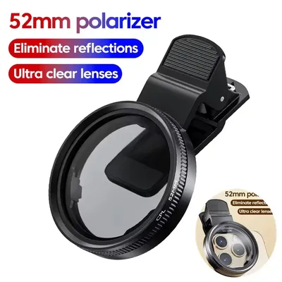 MINI 52mm Clip-on Phone Filter Holder Mount Camera Wide Filter Lens Polarizer Universal Portable CPL Filter Lens Kit for iPhone