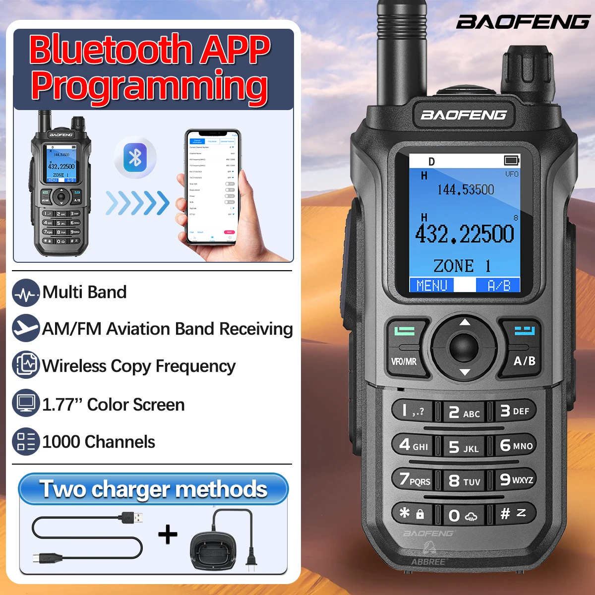 BAOFENG UV-21 PRO Multi Band Walkie Talkie Bluetooth App Programmierung Drahtlose Kopierfrequenz 1000CH NOAA AM Upgrade V3 Amateurfunk Image