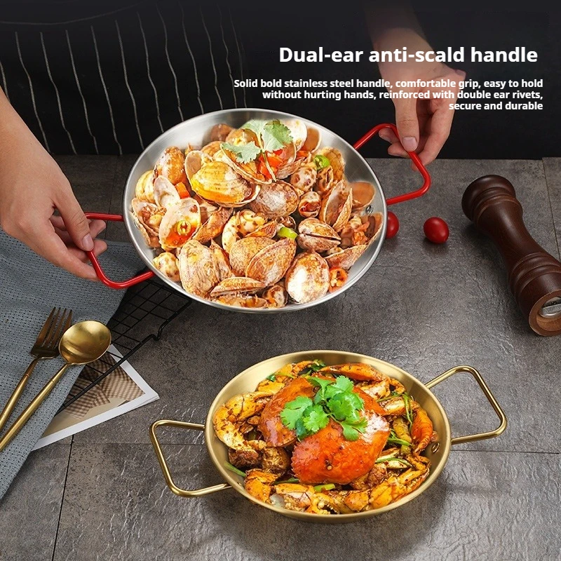 Edelstahl Kochtopf Bratpfanne Verdickung mit Doppelgriff Snackteller Lebensmittel Ablage Küchenwerkzeuge Image