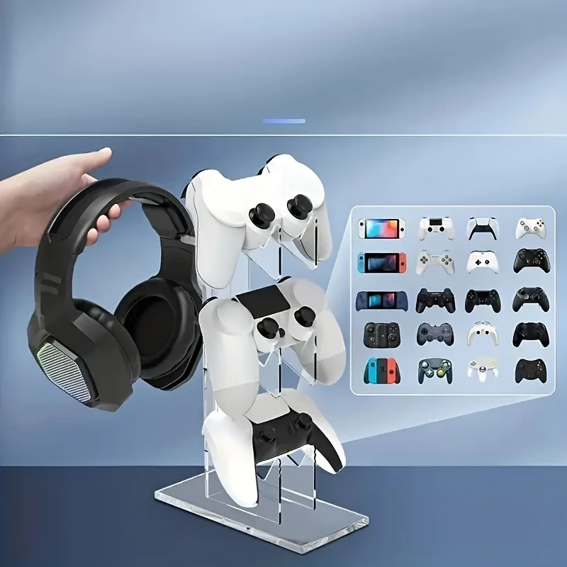 Headset & Controller Stand, Universal for PS5/PS4/Xbox/Switch, Space-Saving Acrylic Desktop Holder