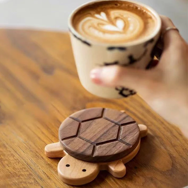 Massivholz Isolierung Matte Kaffee Tasse Untersetzer Becher Halter Nette Schildkröte Form Wasserkocher Tee Untersetzer Geschirr Anti-Verbrühungen Tisch ornament Image