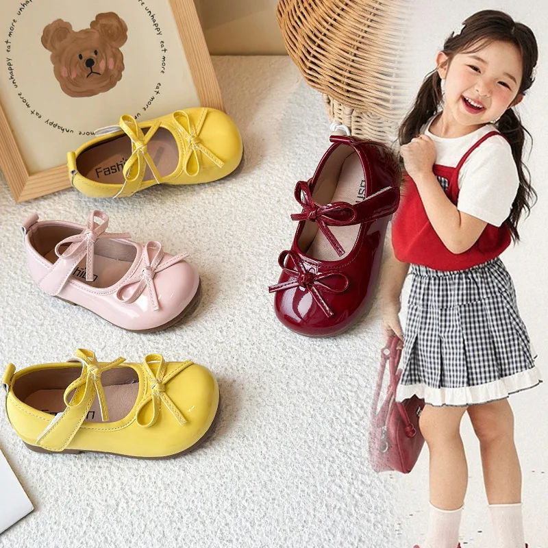 Kinder Flacher Mund Mary Jane PU Leder Schuhe Frühling Herbst Neue Mädchen Bogen Prinzessin Schuhe Weiche Sohle Schule Student Loafer Image
