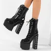 Aneikeh Herbst Winter Punk Street Style Niet Ultra High Heels Plattform Stiefeletten Fashion Zipper Kurze Booties Frauen Schuhe