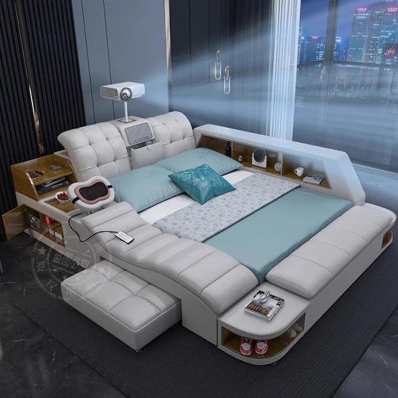 Massage Smart Bett Luxus Doppel Schlafzimmer Kingsize Design Schlafen Massage Bett Holz Einfache Letto Matrimoniale Hotel Möbel Image