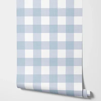 Gingham Checks Plaid Wallpaper, Neutral light blue Large Geometric Wallpaper For Decoration Bedroom,Self-adhesive Wall Paper
