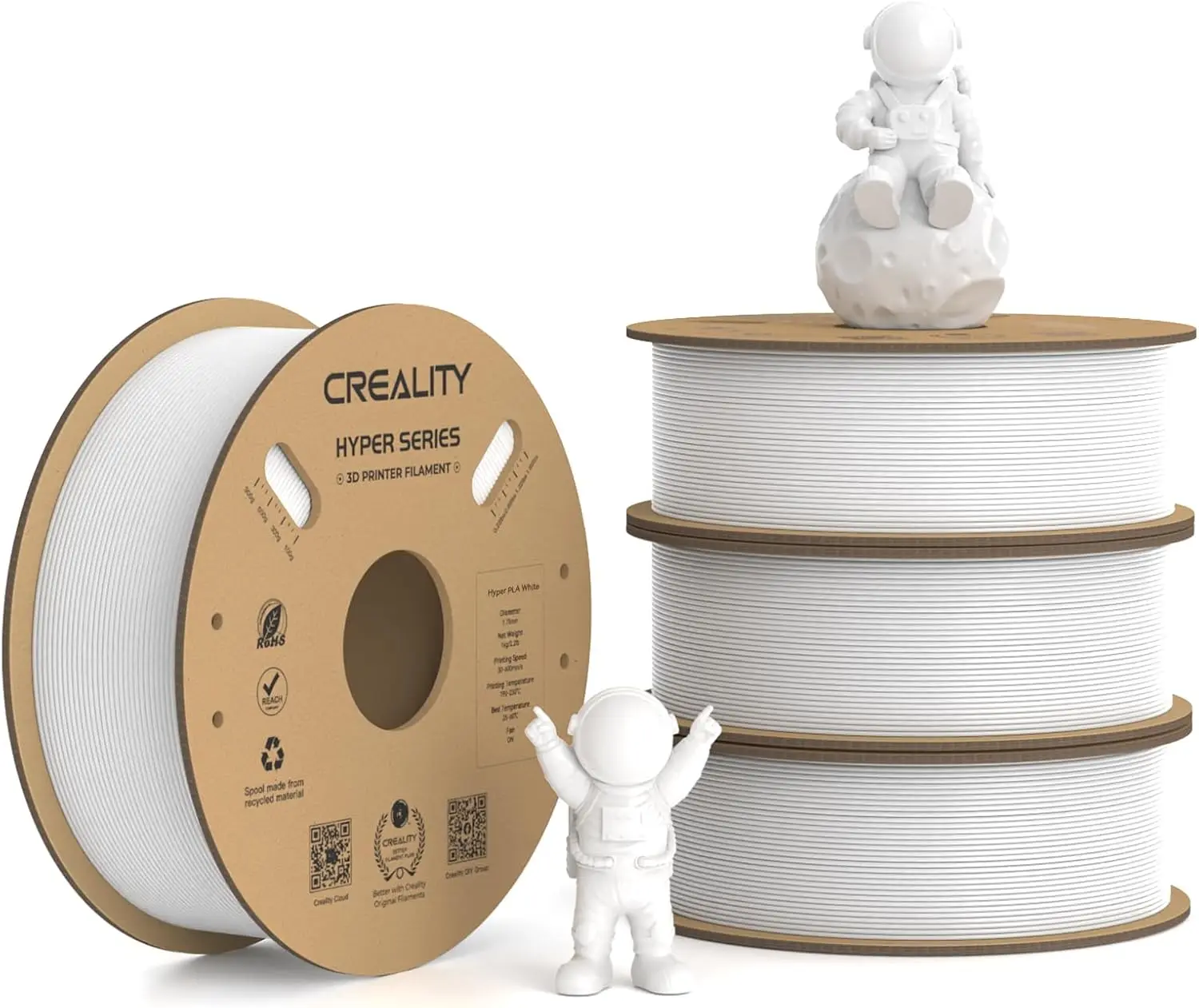 Creality Hyper PLA-Filament 1,75 mm 30–600 mm/s Hochgeschwindigkeits-3D-Drucker, dimensionale Genauigkeit +/-0,02 mm, Weiß, 4 Rollen (1 kg/Rolle) Image