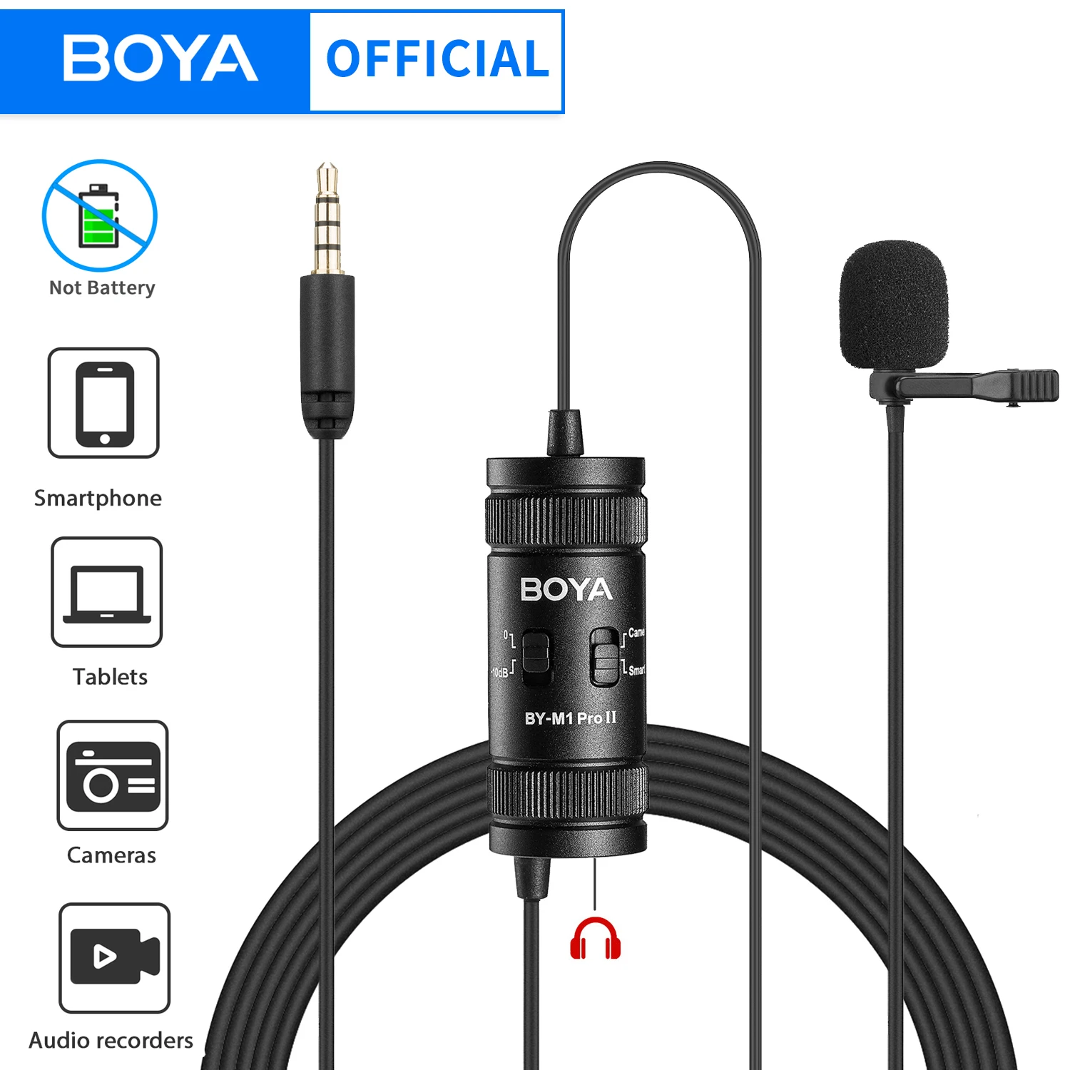 Boya BY-M1 Pro II 3,5mm Laval ier Revers Mikrofon für Handy PC Laptop Kamera Kabel Mikrofon zum Sprechen Audio Vlogging Image