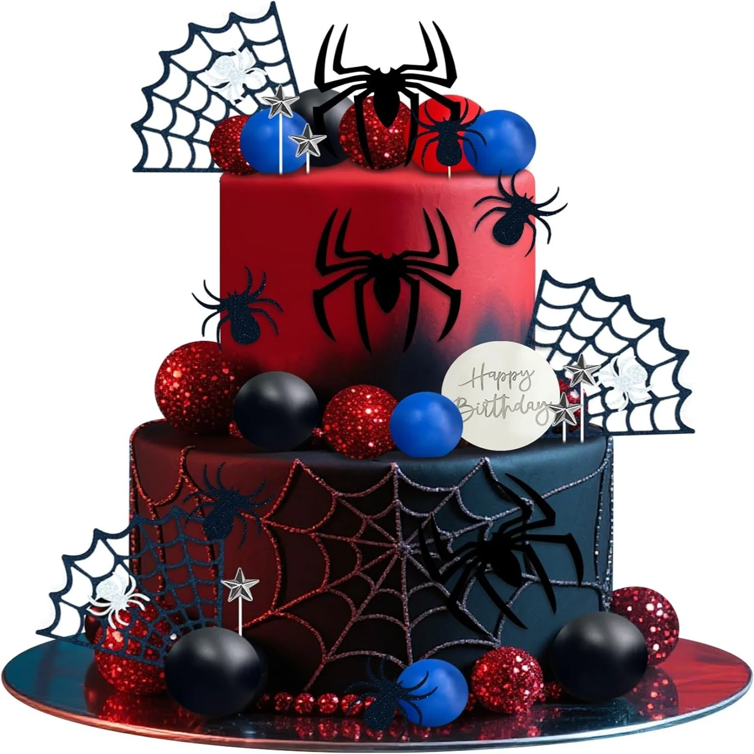 Spinnen-Kuchenaufsatz mit Spinnennetz-Kugeln, Sternen für Jungen, Männer, Geburtstagsfeier, Babyparty-Zubehör Image