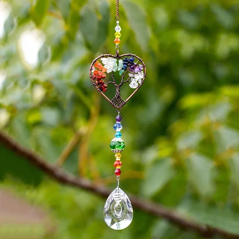 1pc Colorful Original Stone Tree Of Life Crystal Glass Pendant, Outdoor Garden Light And Sun Catcher Decorative Crafts