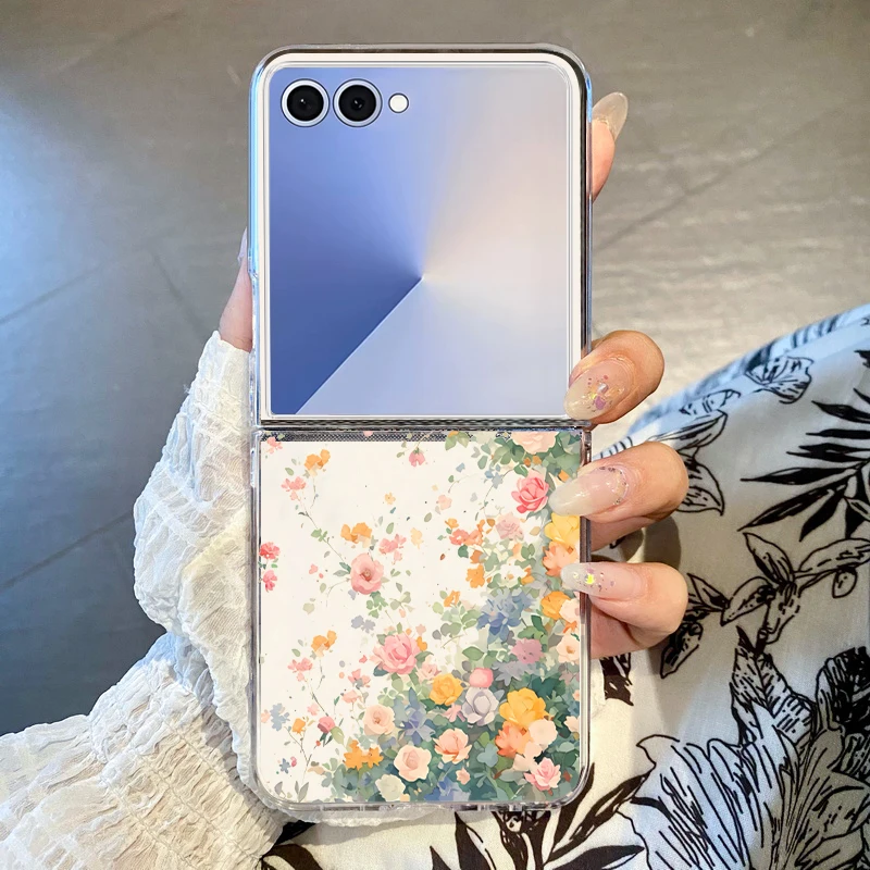 Für Samsung Galaxy Z Flip 7 FE 5 6 4 3 5G Kleine Blumen Muster Klapp Harte PC Telefon Fall Abdeckung Für Samsung Z Flip4 Flip5 Flip6 Image