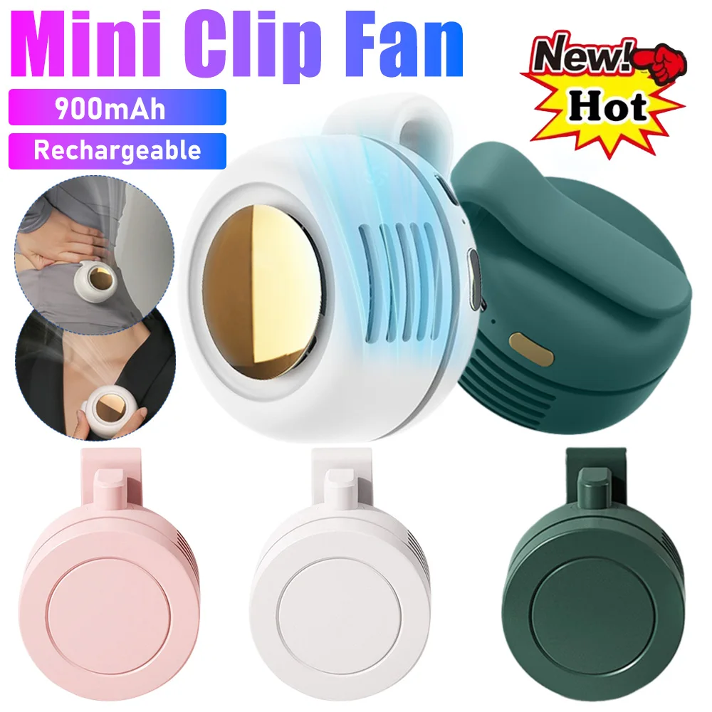 Mini-Clip-Ventilator, tragbarer Hals-Taillen-Ventilator, elektrischer Luftkühlungsventilator, 900 mAh, USB-Ventilator ohne Flügel, tragbarer Luftkühler für Zuhause im Freien Image