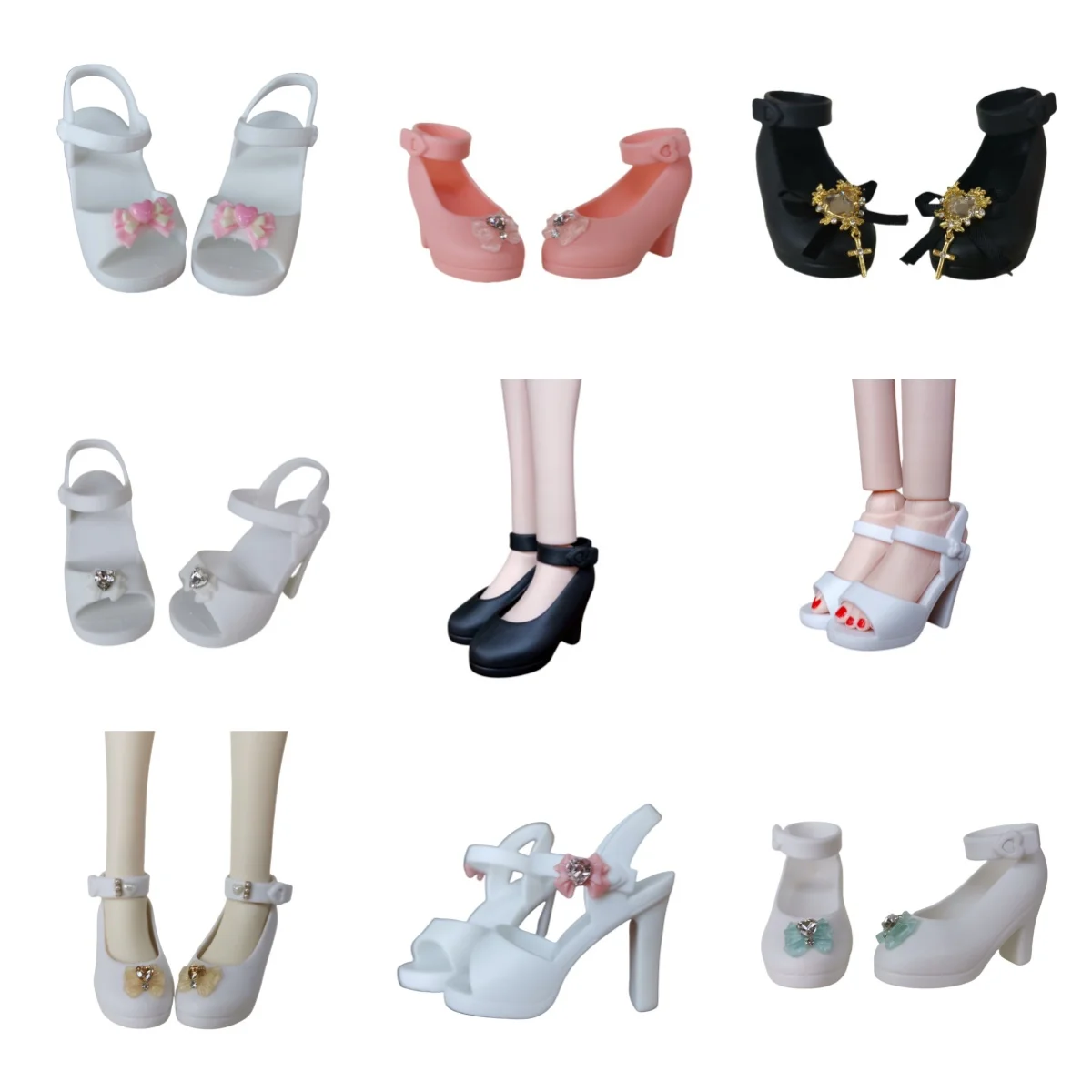 Puppe Sandalen Schuhe Weiß Schwarz Rosa Hohe Knieschuhe Mit Dekoren Für Genee Franklye Luoli 1/4 Puppe 5,5 CM Länge 2 cm Breite Füße