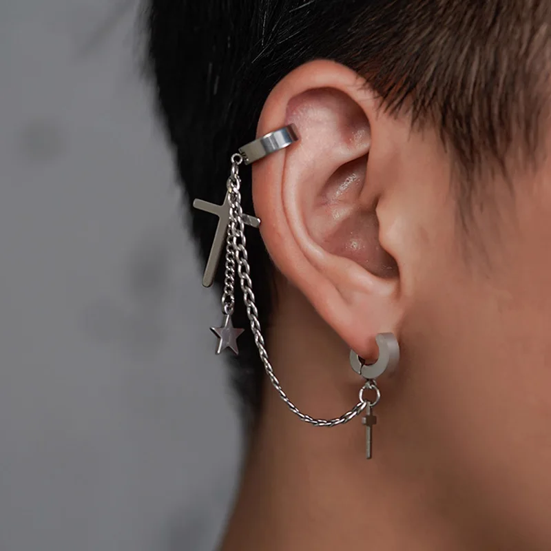 1 Stücke Neue In Hip-Hop Titan Stahl Kreuz Stern Ohrringe Kein Piercing Ohrringe Für Frauen MenTeens Pendient Ohrstecker Zubehör Image