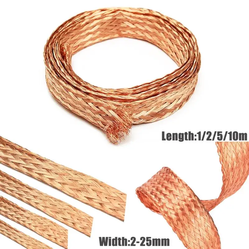 1M 5M 10M reines Kupfergeflecht gestricktes Netz Anti-Interferenz 4mm/6mm/8mm/12mm/14mm/18mm/25mm Blei Draht Flexibilität Kabel flach Image